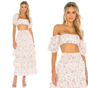 We Wore What Maxi Skirt Set Pink Floral Print